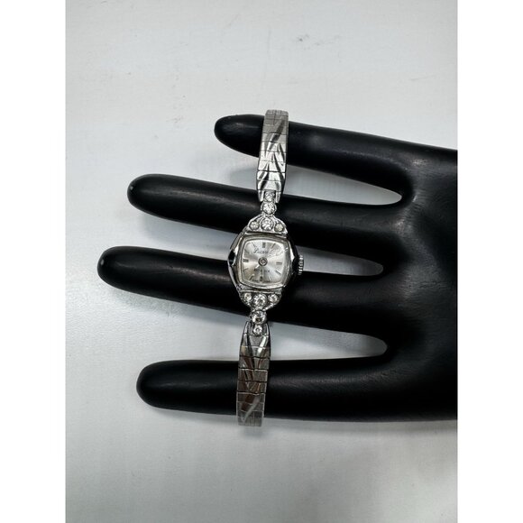 Vintage Lucerne Ladies Watch Rhinestone Silver Tone Antishock Hong Kong 7” Runs - Picture 9 of 11